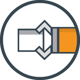 The image shows a graphic icon of a robotic arm holding a cylindrical-shaped part within a dark circle.
