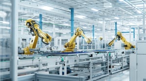 machine tending robots in a factory